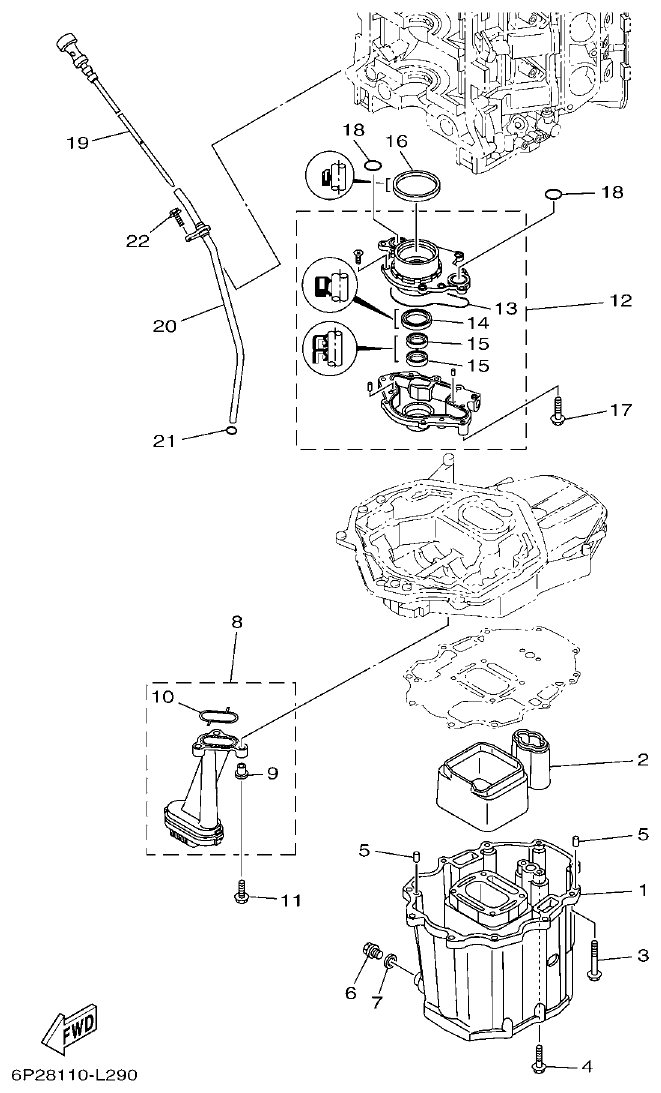 Yamaha F200BET, FL200BET OIL PAN parts diagram